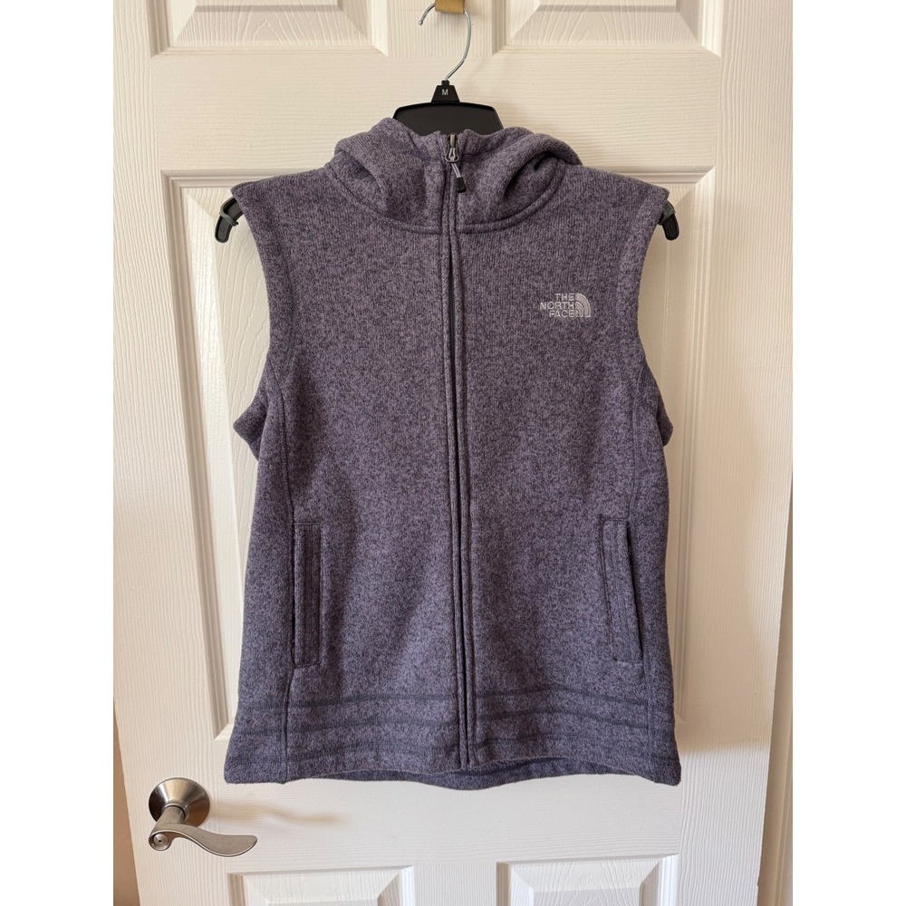 The North Face Hooded Fleece Vest Women Medium Purple Sweater Knit Full Zip